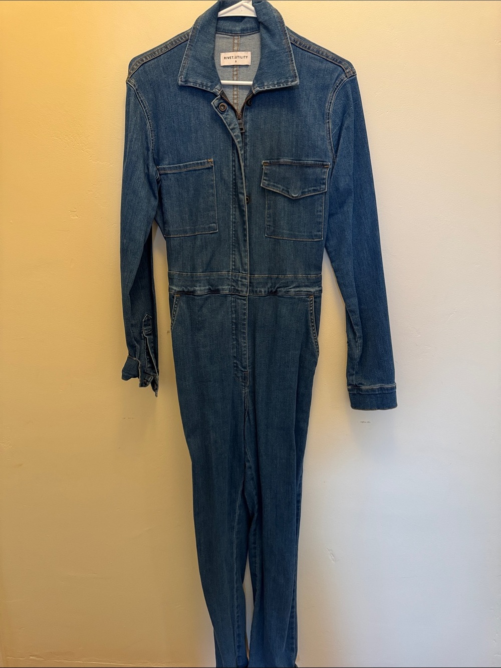 Rivet Utility Denim Utility Jumpsuit in Medium Blue